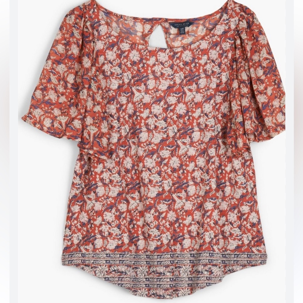 Lucky Brand Rust Floral Short Sleeve Blouse